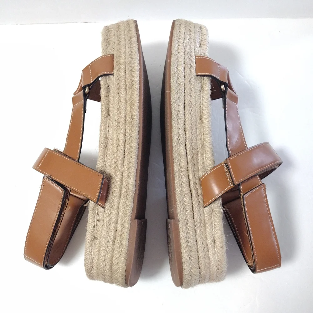 ZARA Women's Tan Jute Faux Leather Slingback Strappy Platform Sandals Brown 39 - Picture 10 of 13